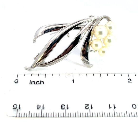 Mikimoto Estate Akoya Pearl Brooch 6.40-5.30 mm Silver M376 - Picture 5 of 9
